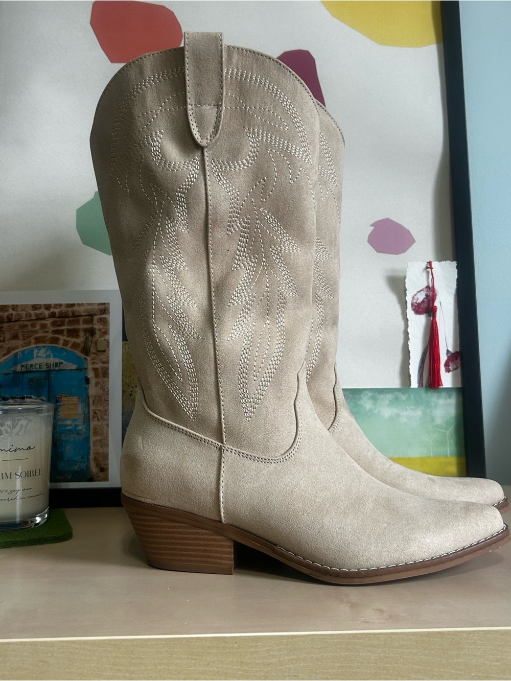 Steve MaddenWomen's Tan  Suede Western Heeled Boots